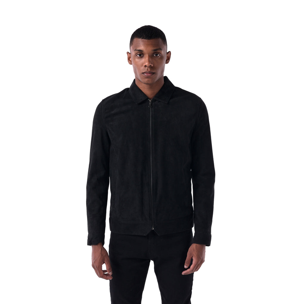 The Minimalist Collar Jacket in Goat Suede