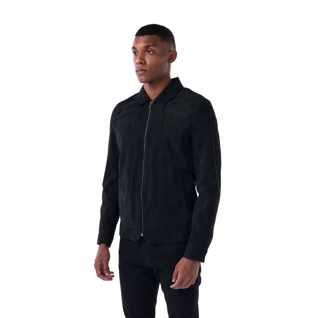 The Minimalist Collar Jacket - Suede Edition - Black - 3/4