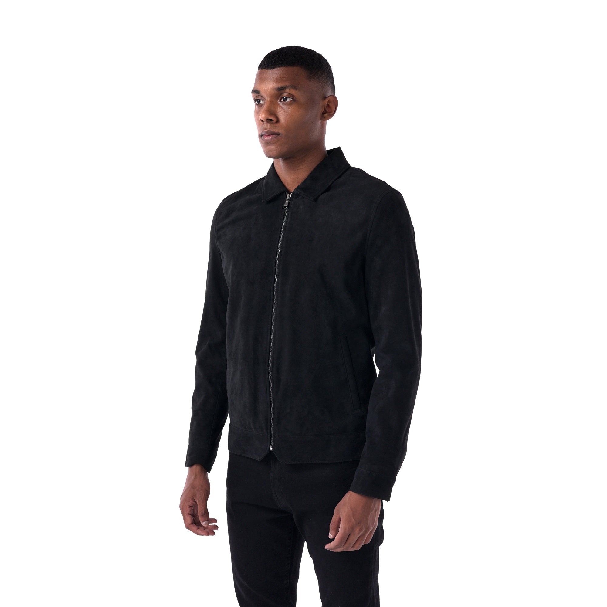 The Minimalist Collar Jacket - Suede Edition - Black - 3/4