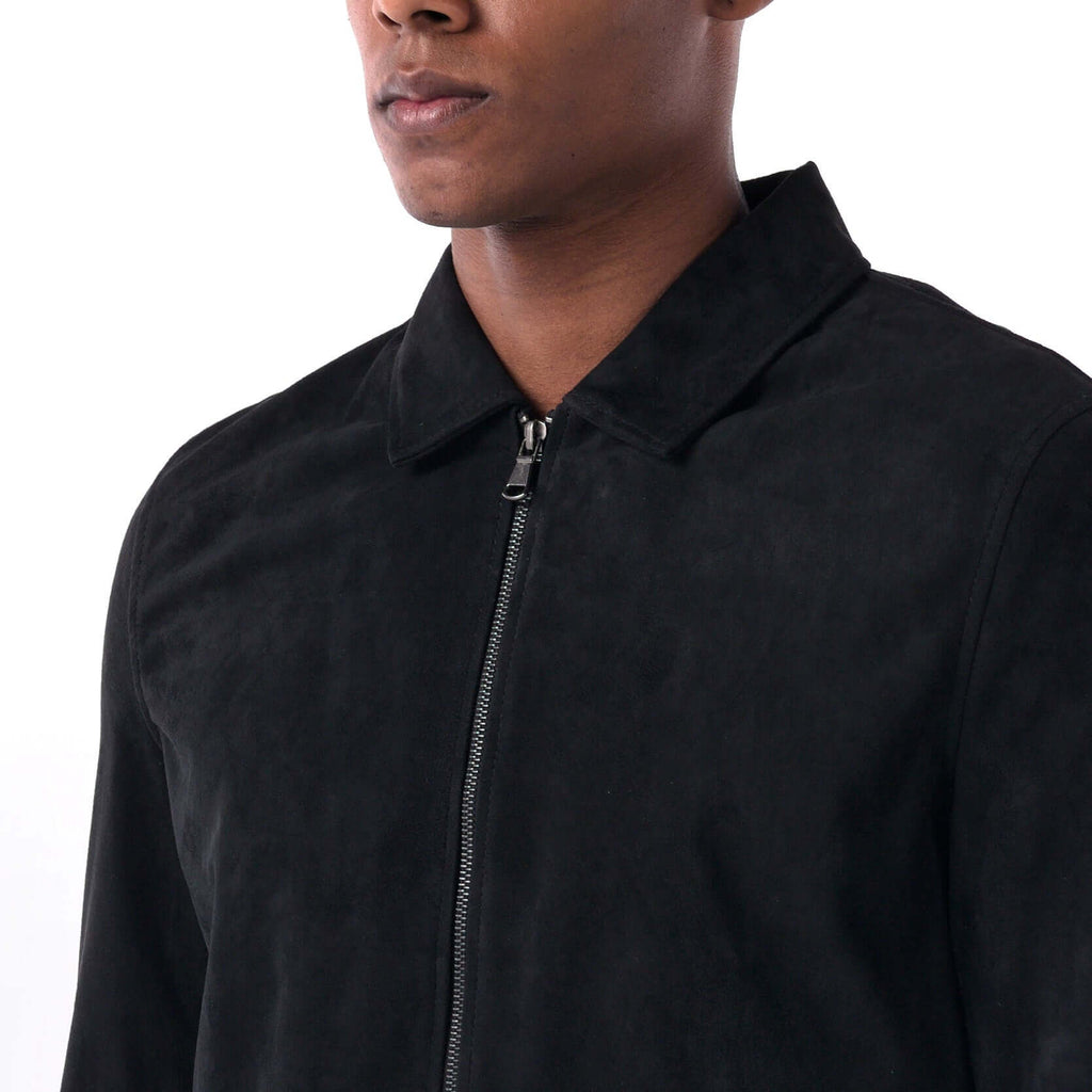 The Minimalist Collar Jacket - Suede Edition - Black - Focus 1