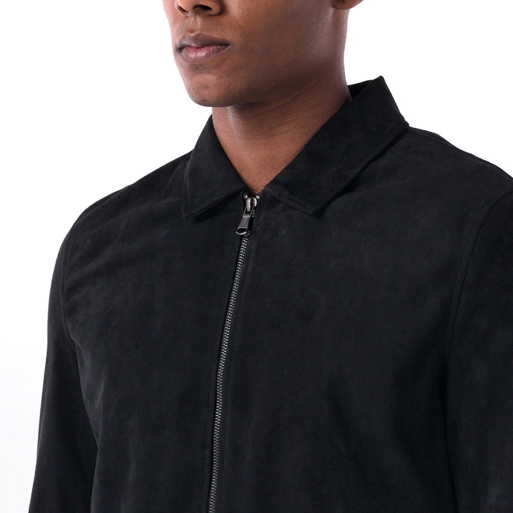 The Minimalist Collar Jacket in Goat Suede