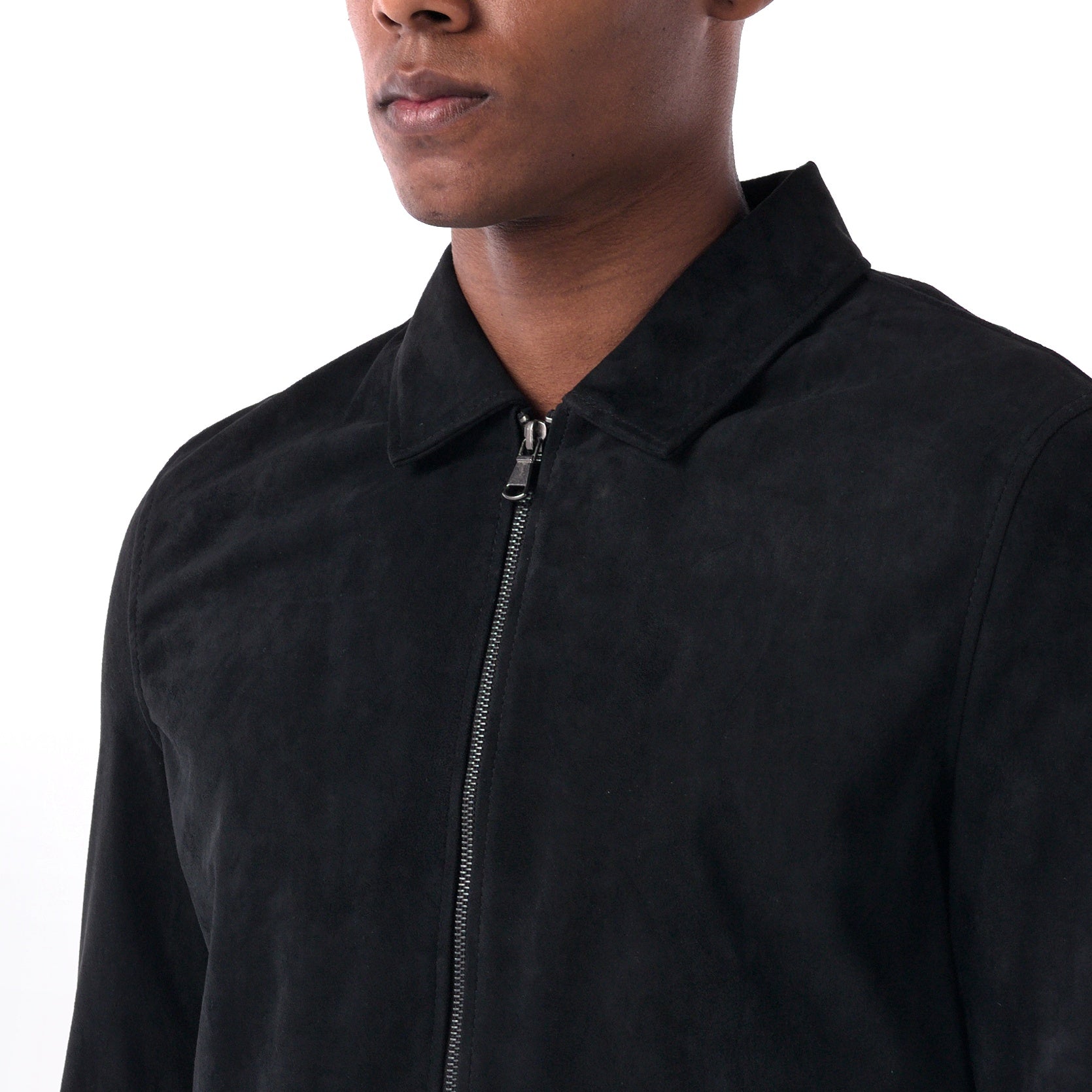 The Minimalist Collar Jacket in Goat Suede