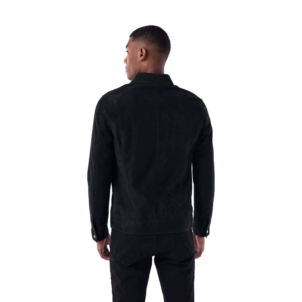 The Minimalist Collar Jacket - Suede Edition - Black - Back