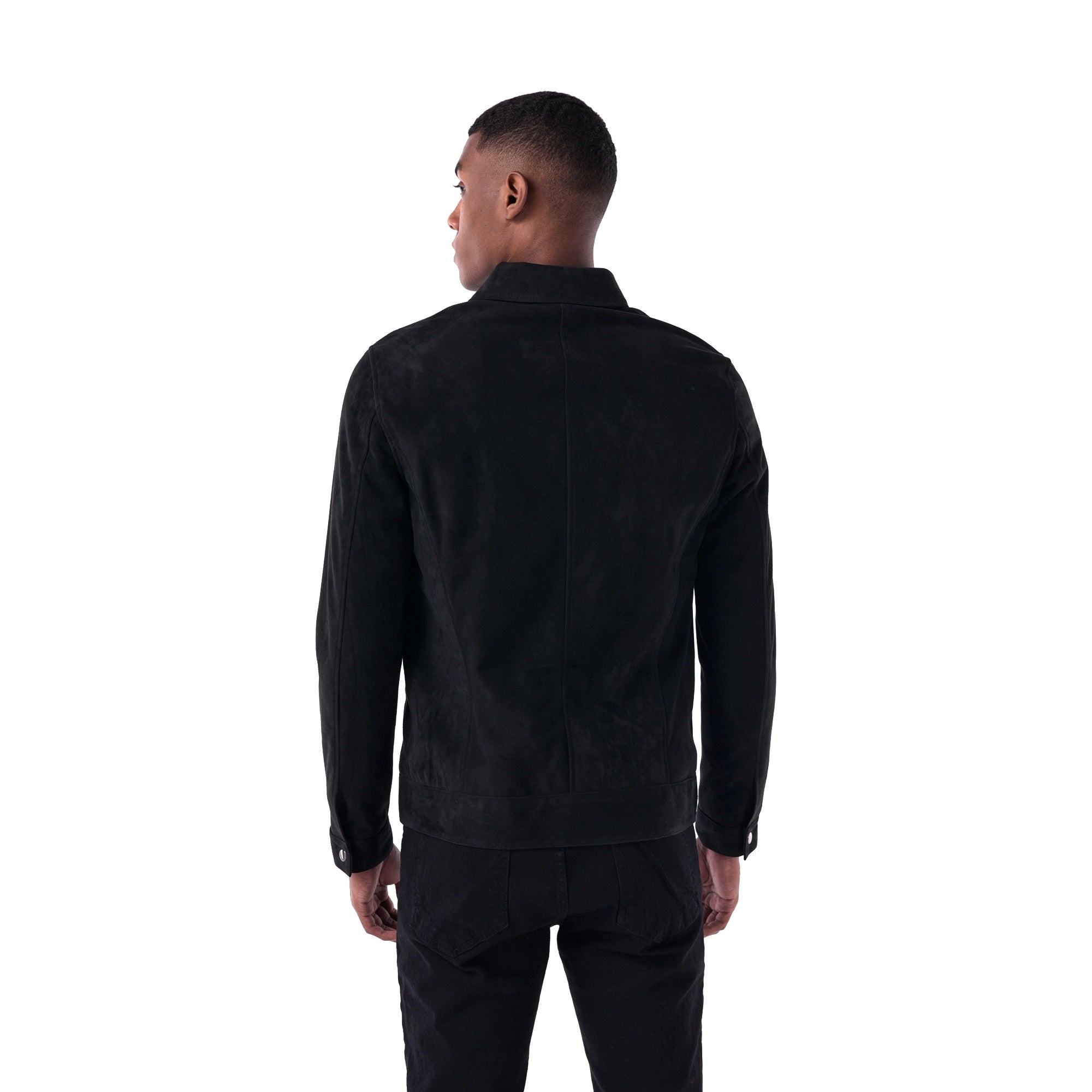 The Minimalist Collar Jacket - Suede Edition - Black - Back