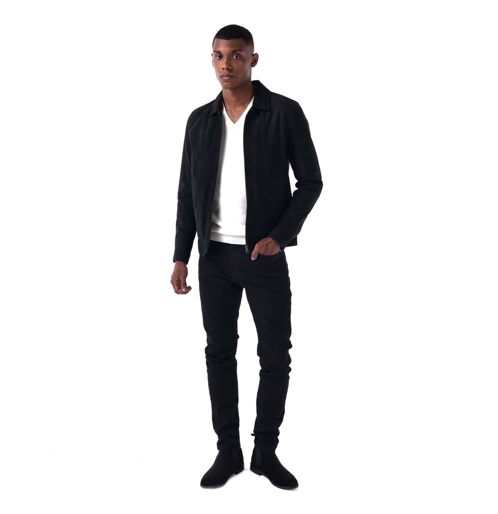 The Minimalist Collar Jacket - Suede Edition - Black - Look