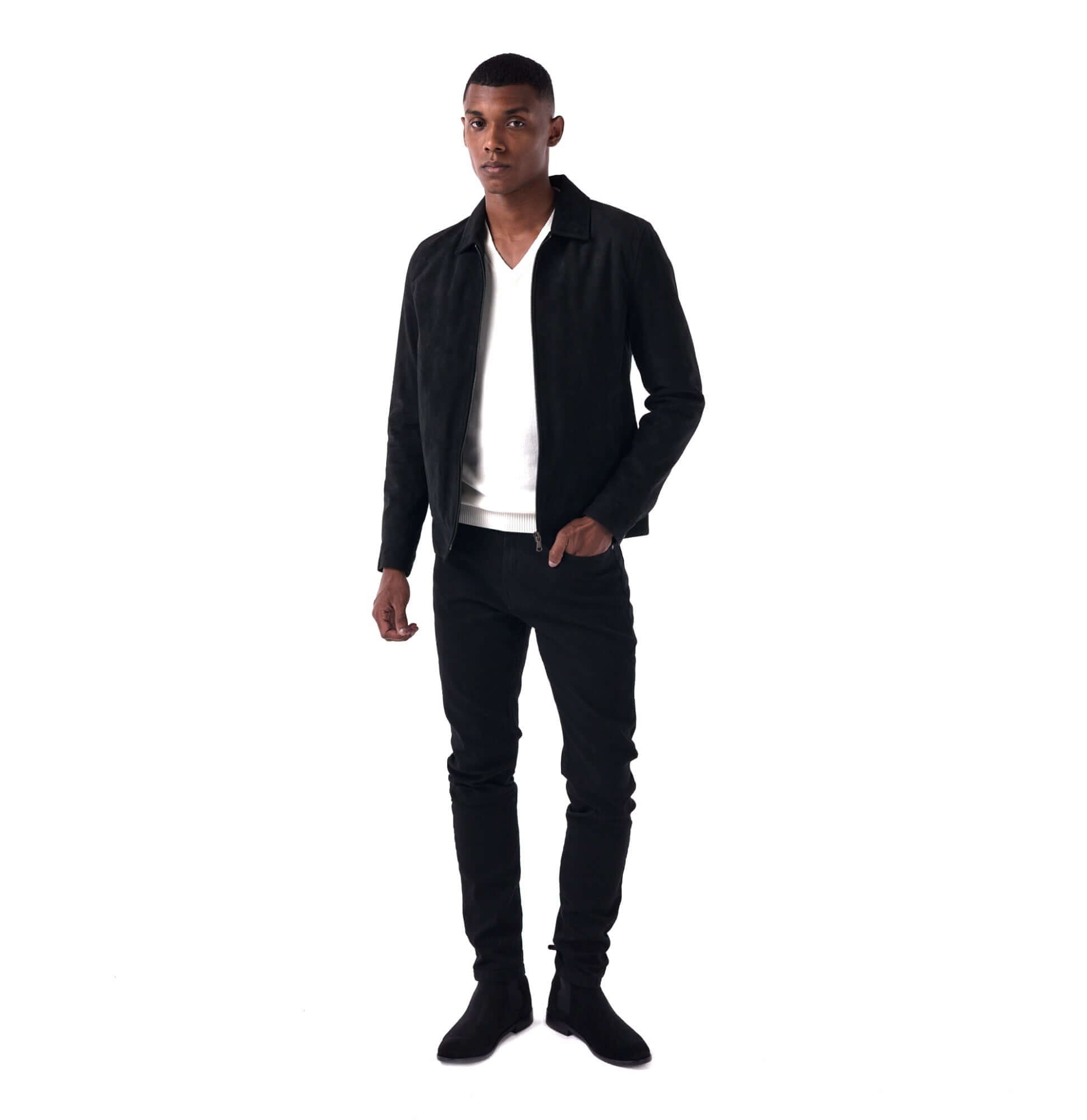 The Minimalist Collar Jacket - Suede Edition - Black - Look