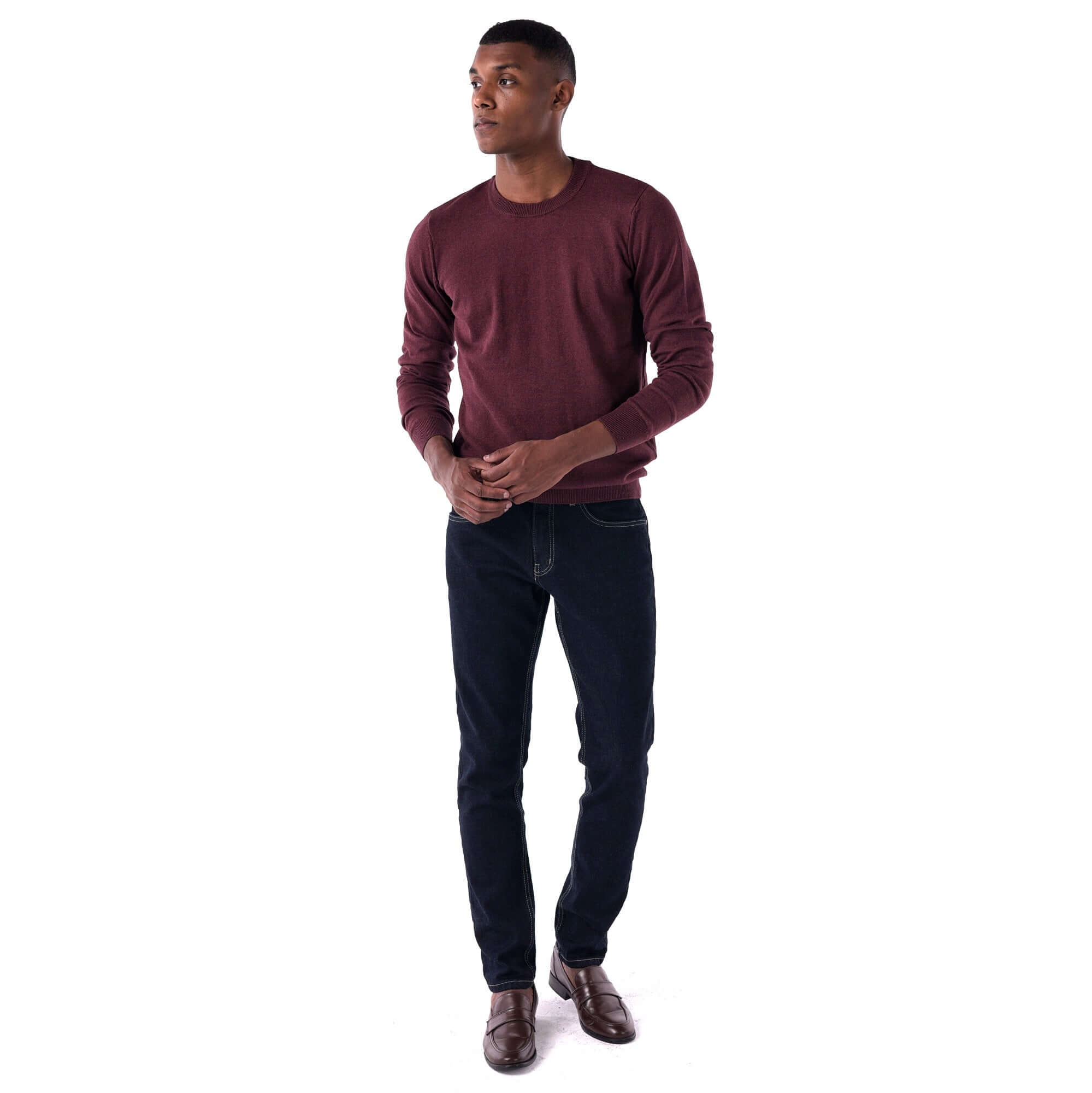 SOLID Crew Pullover Sweater - burgundy - look
