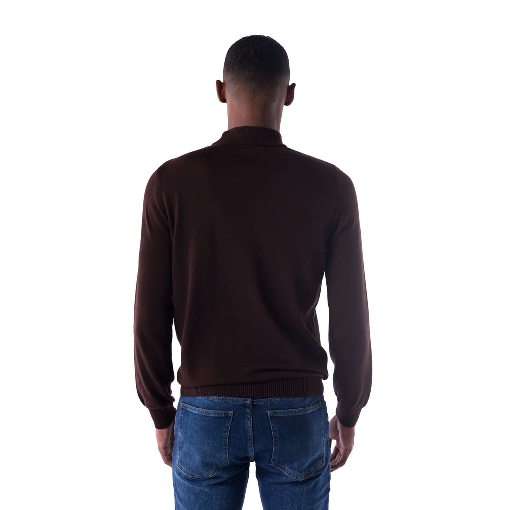 SOLID Knitted Mock Neck Sweater- brown - back