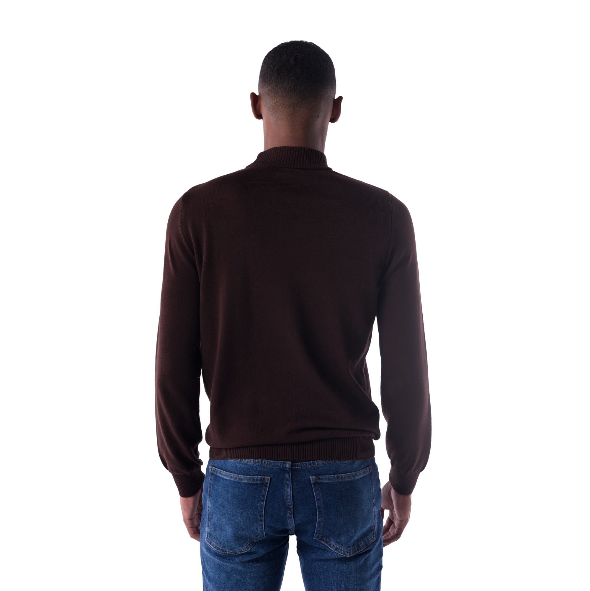 SOLID Knitted Mock Neck Sweater- brown - back