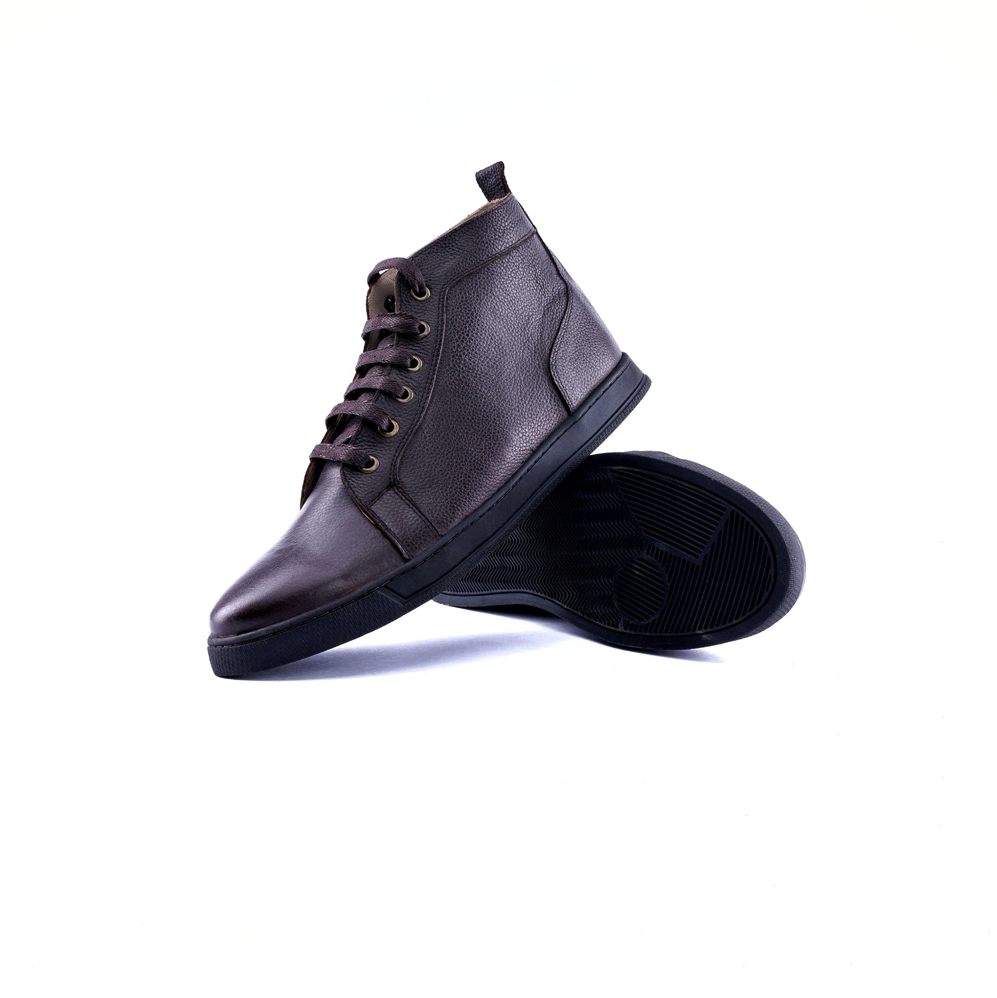 The Apex High-Top - Full-Grain Leather Sneakers - Brown - Sole