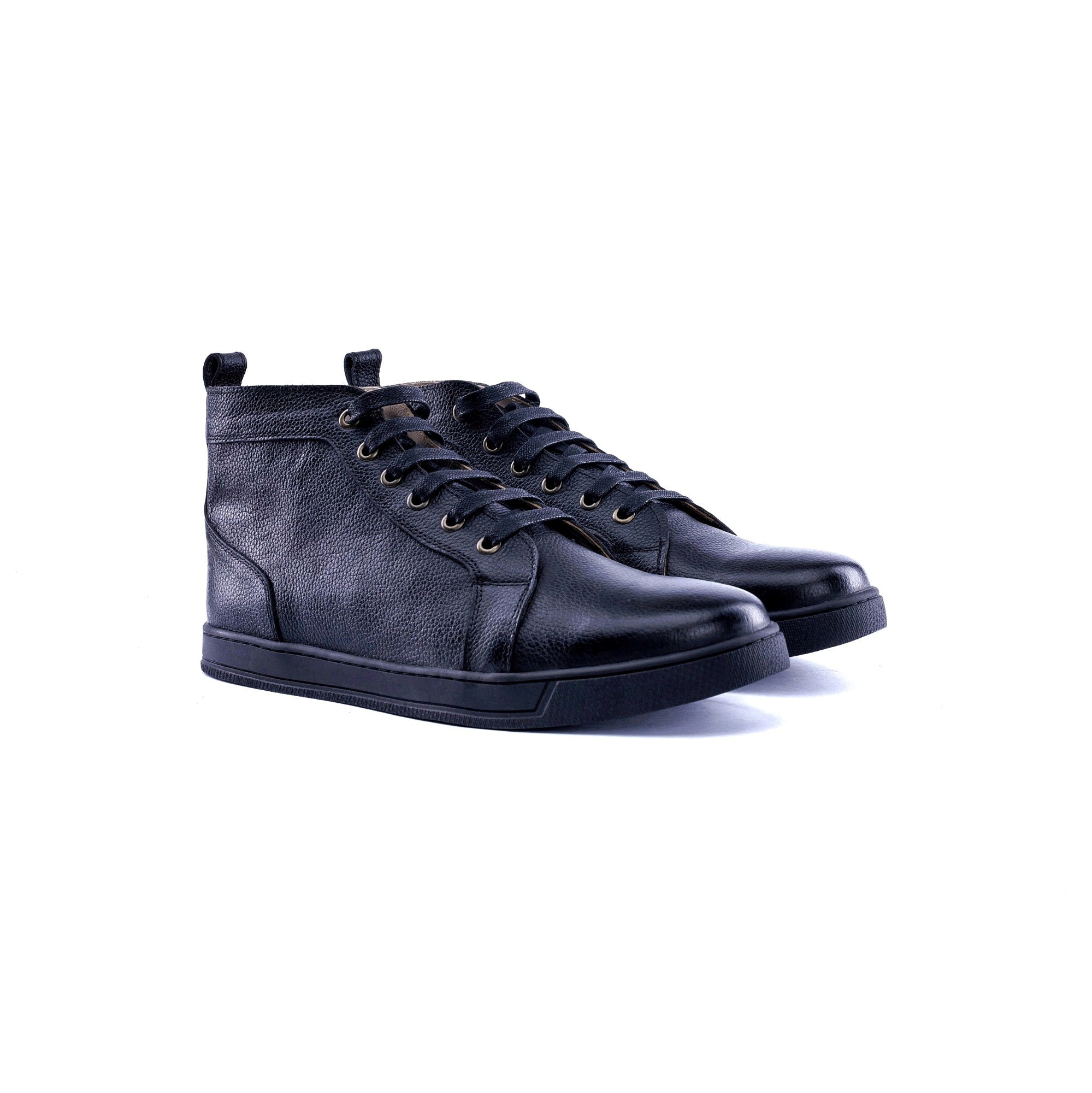 The Apex High-Top - Full-Grain Leather Sneakers - Black - Front