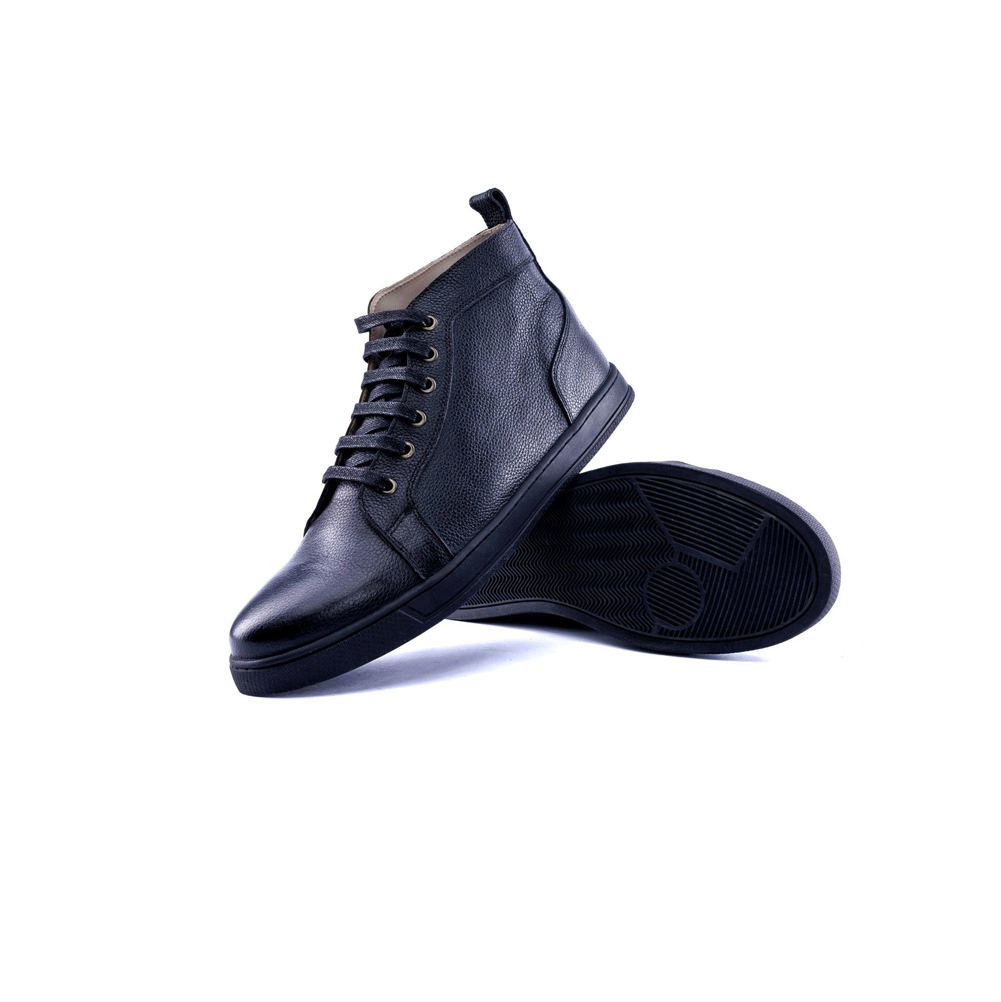 The Apex High-Top - Full-Grain Leather Sneakers - Black - Sole
