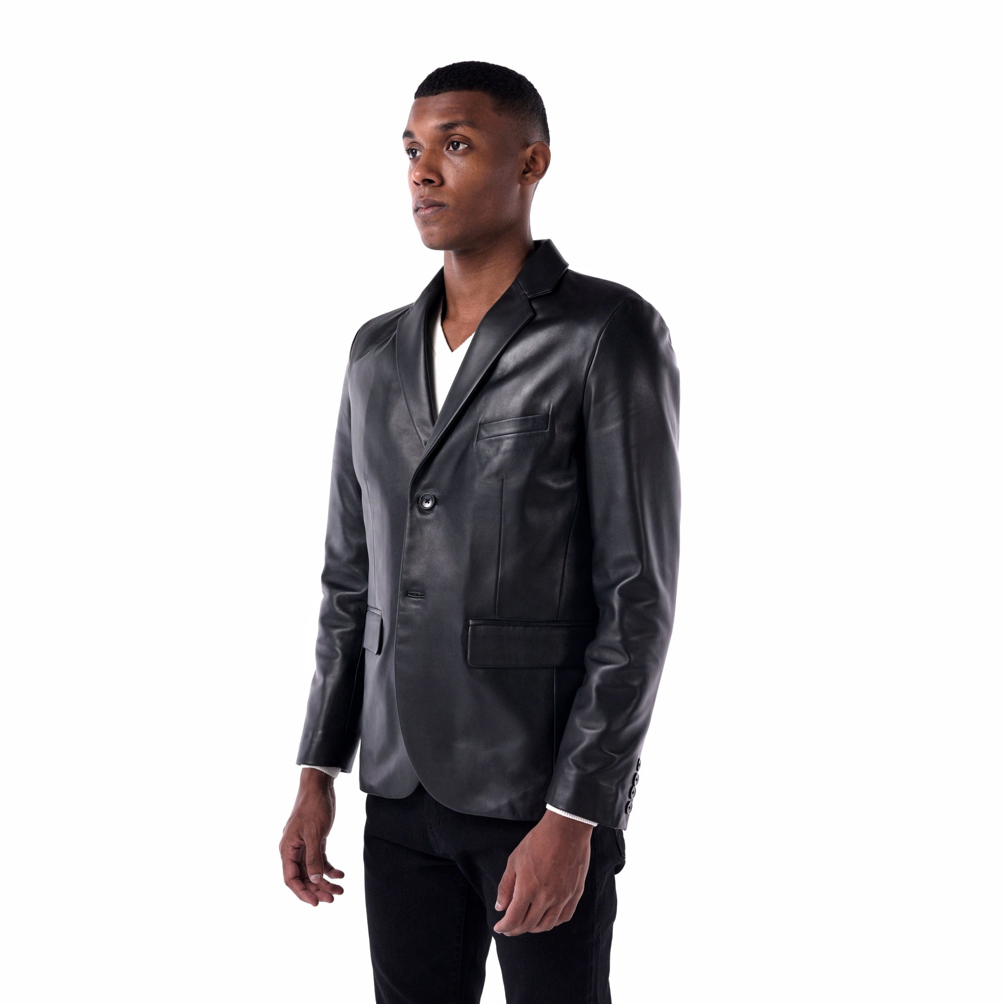 The Slim Leather Blazer - Lambskin Edition - Black - 3/4
