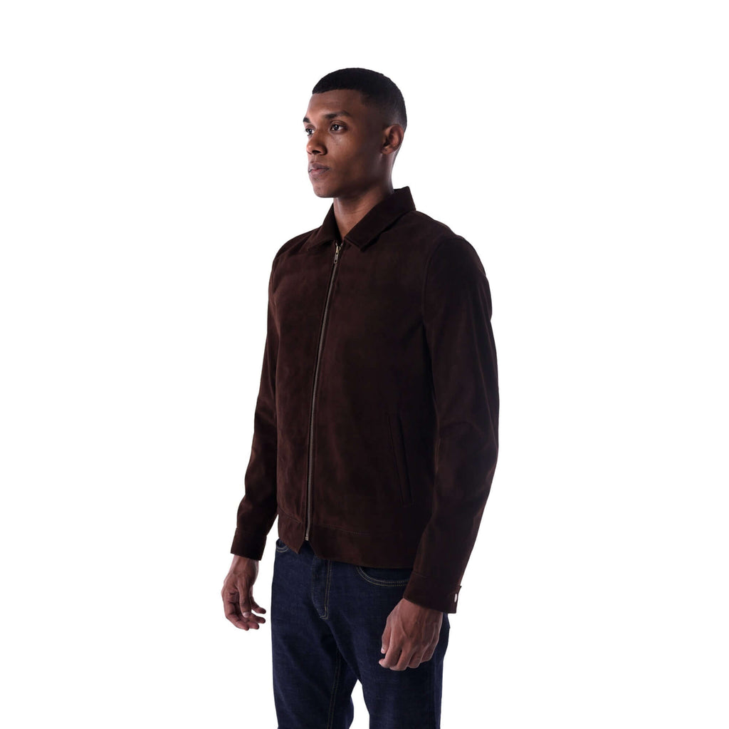 The Minimalist Collar Jacket - Suede Edition - Brown - 3/4