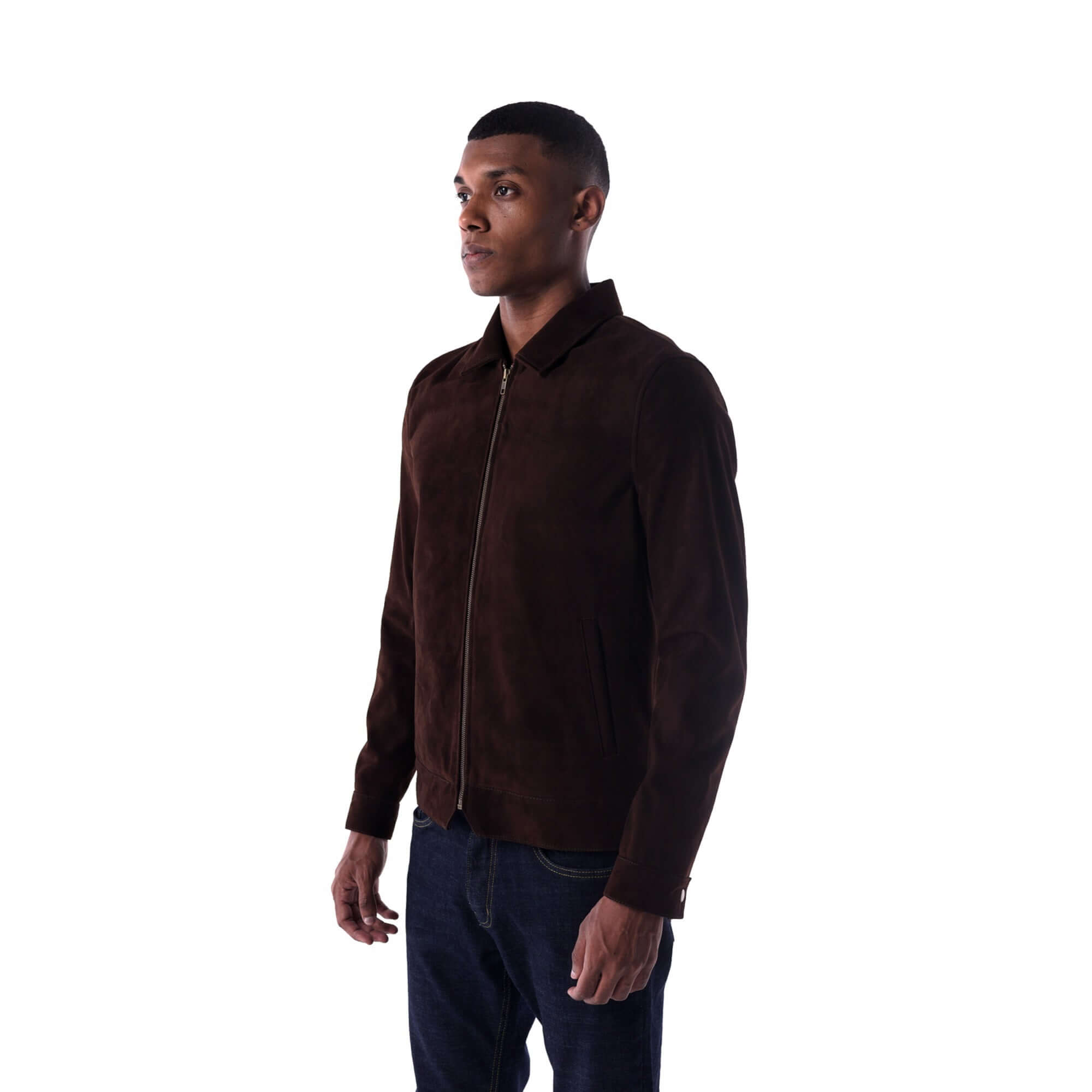 The Minimalist Collar Jacket - Suede Edition - Brown - 3/4