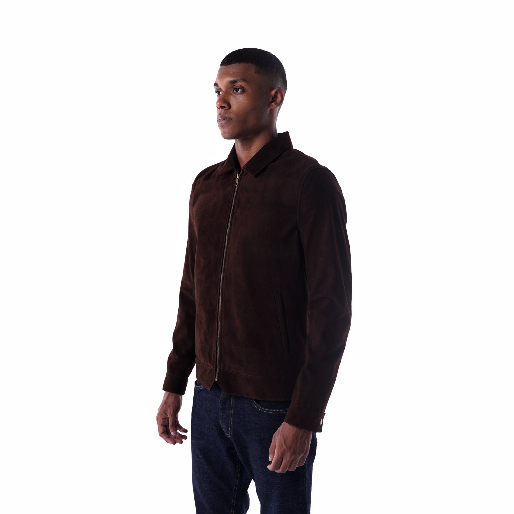 سترة بياقة بسيطة - إصدار جلد سويدي