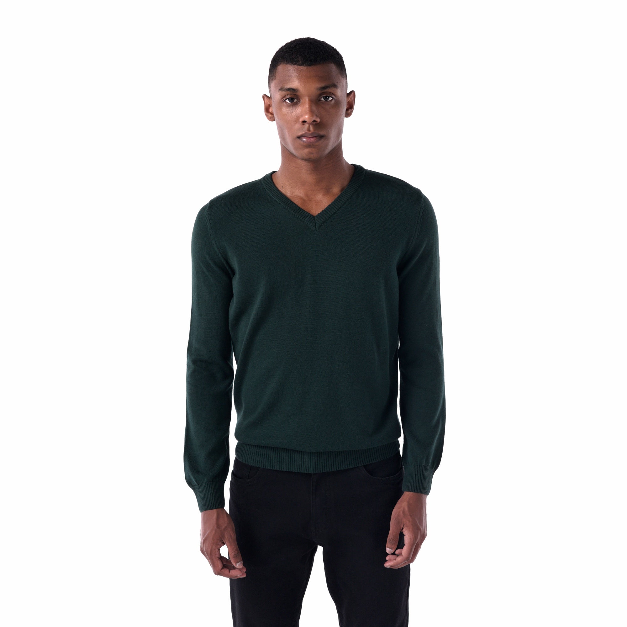 SOLID Knitted V-Neck Sweater - Green - main