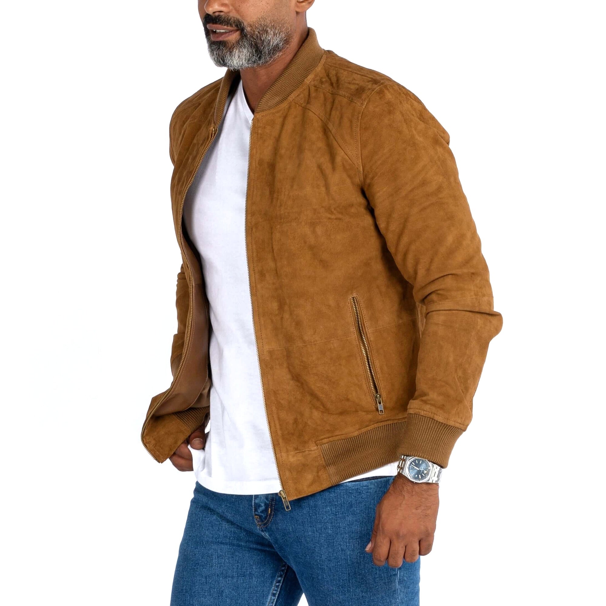 The Avenue – Goat Suede Zip Bomber Jacket