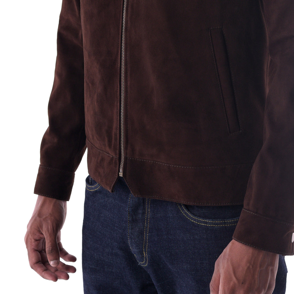 سترة بياقة بسيطة - إصدار جلد سويدي