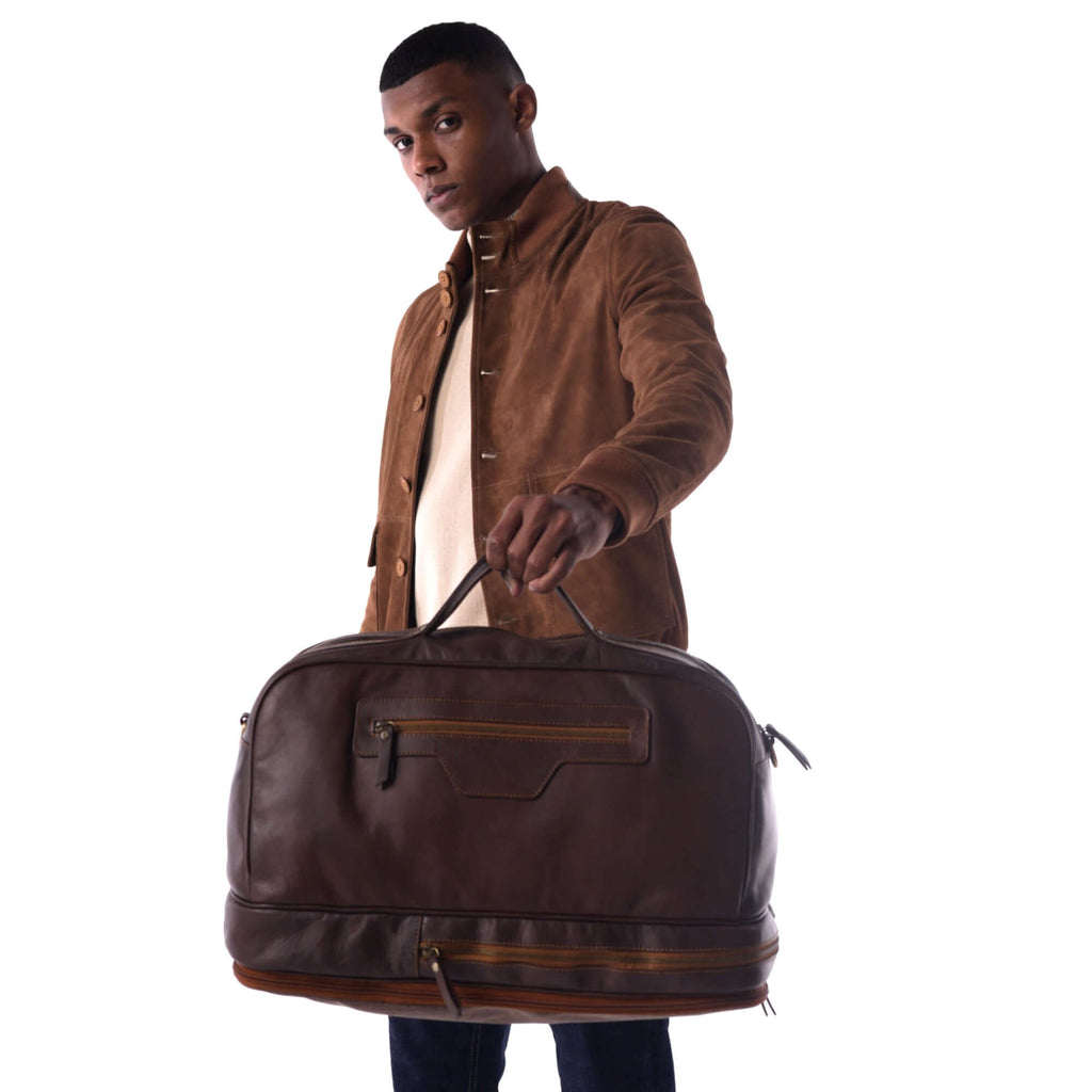 The Voyager - Modular Travel Leather Duffle Bag  - brown - worn