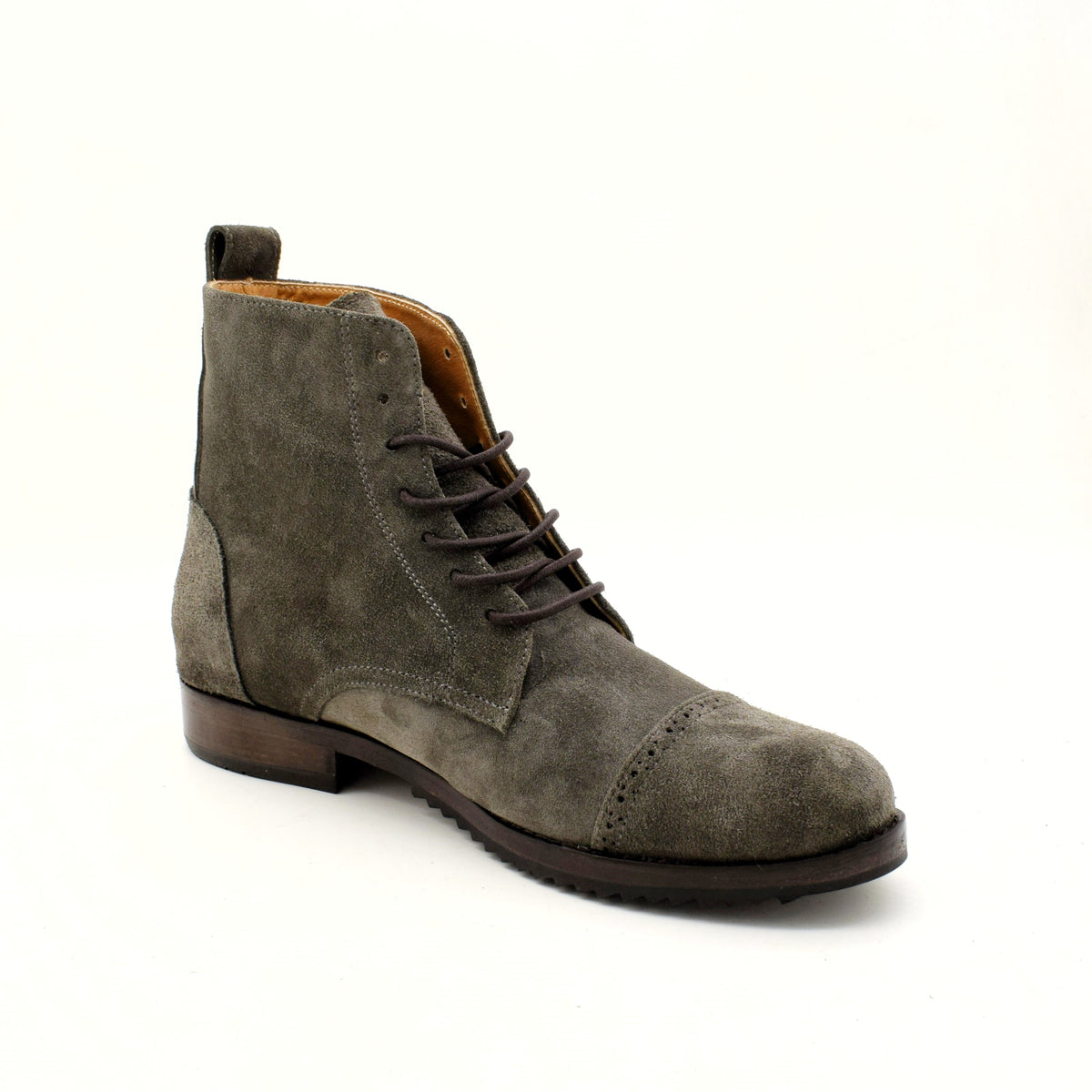 Cow Suede Perforated Cap-Toe Lace-Up Boot