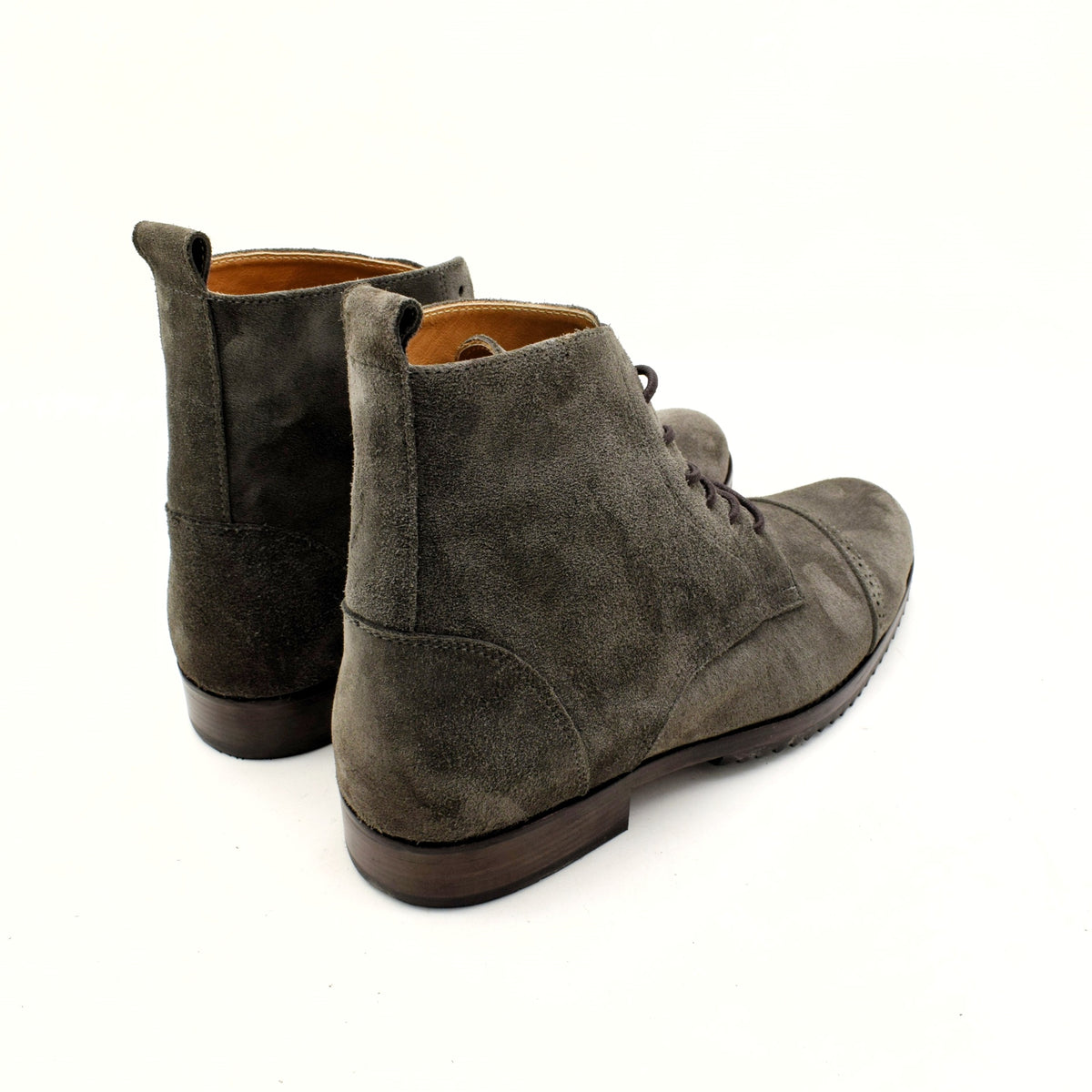 Cow Suede Perforated Cap-Toe Lace-Up Boot