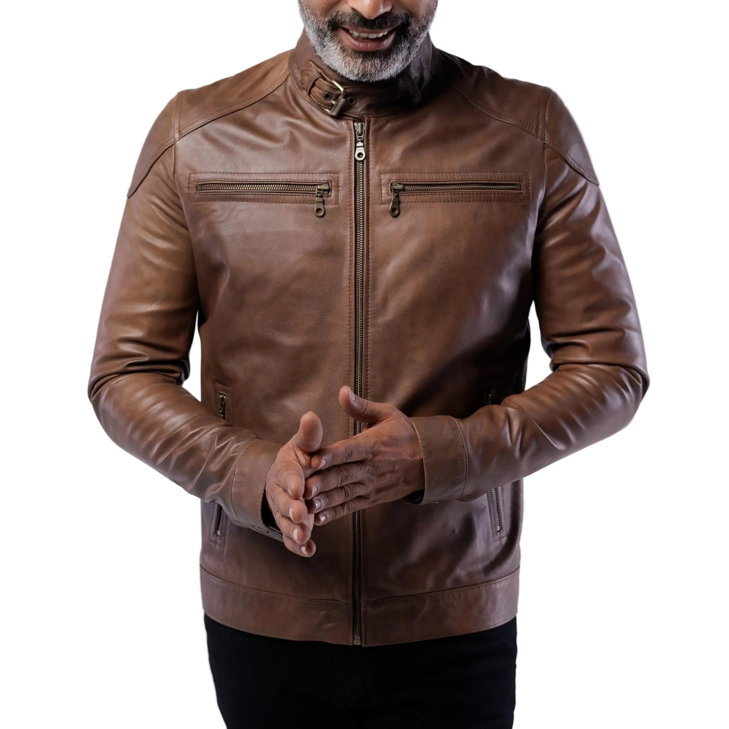 COW LEATHER ANTIQUE JACKET SOLID essentials