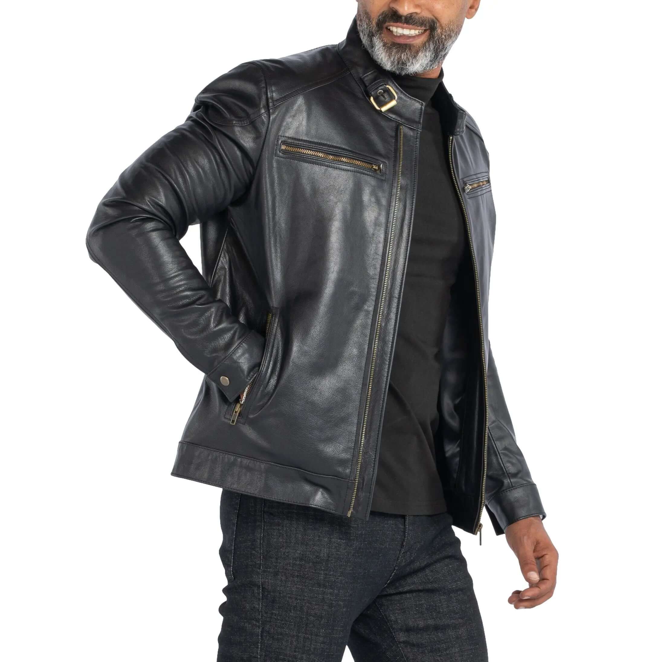 COW LEATHER ANTIQUE JACKET SOLID essentials