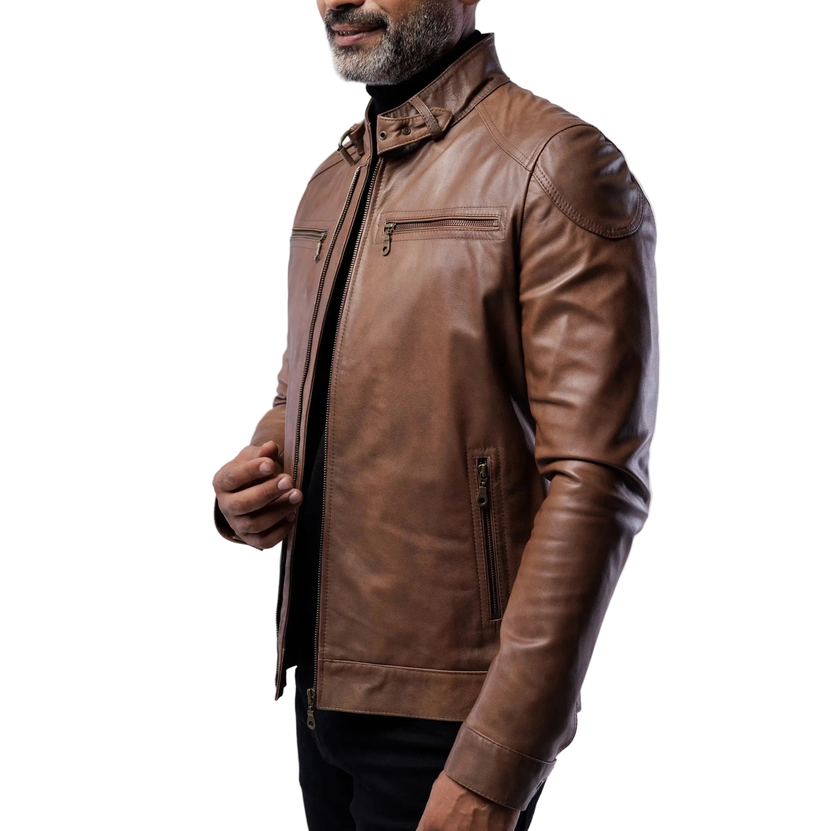COW LEATHER ANTIQUE JACKET SOLID essentials