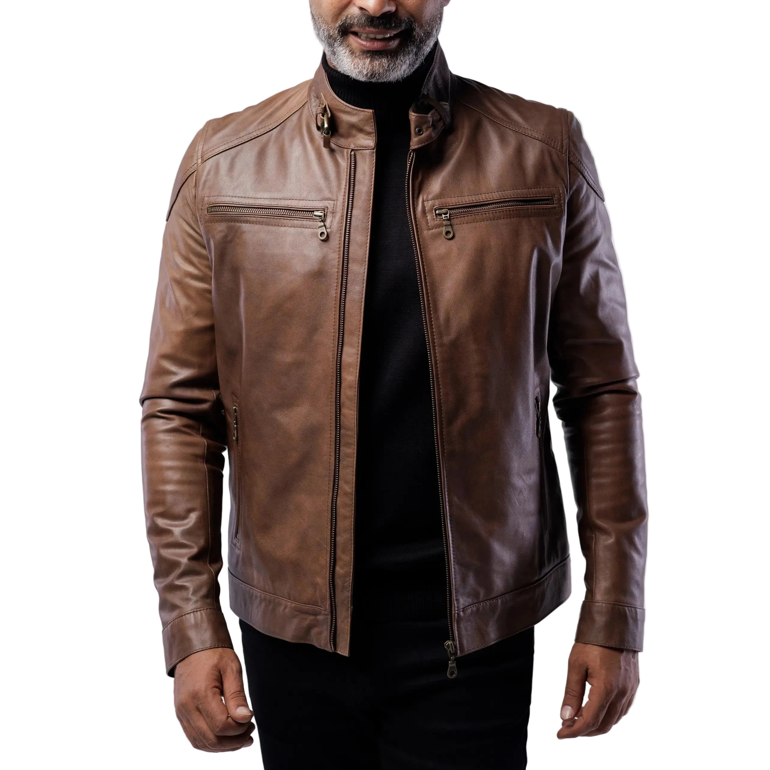 COW LEATHER ANTIQUE JACKET SOLID essentials