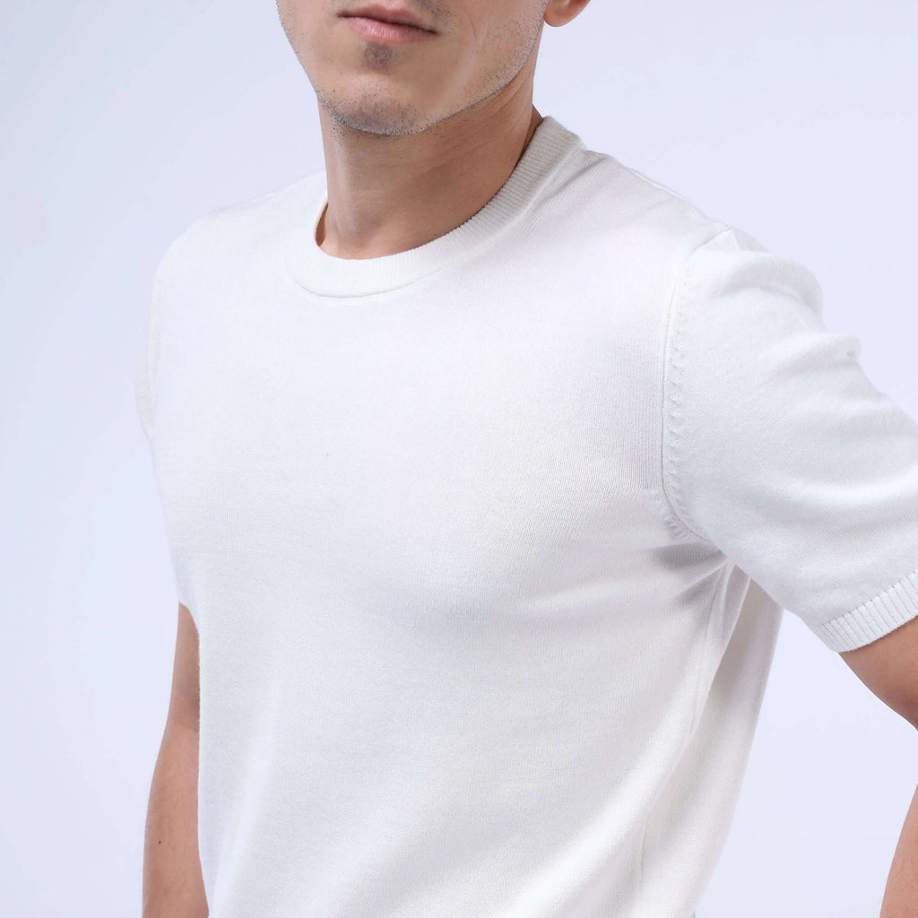 Model wearing the CloudKnit Crew Tee, crafted from ultra-soft Egyptian cotton for everyday luxury.