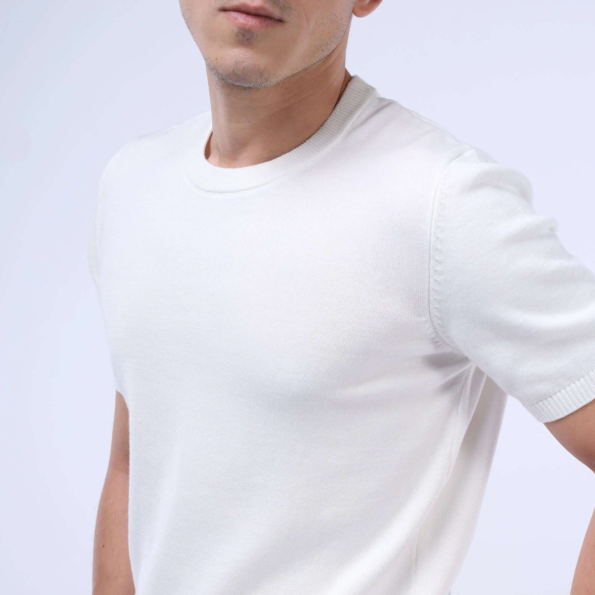 Model wearing the CloudKnit Crew Tee, crafted from ultra-soft Egyptian cotton for everyday luxury.