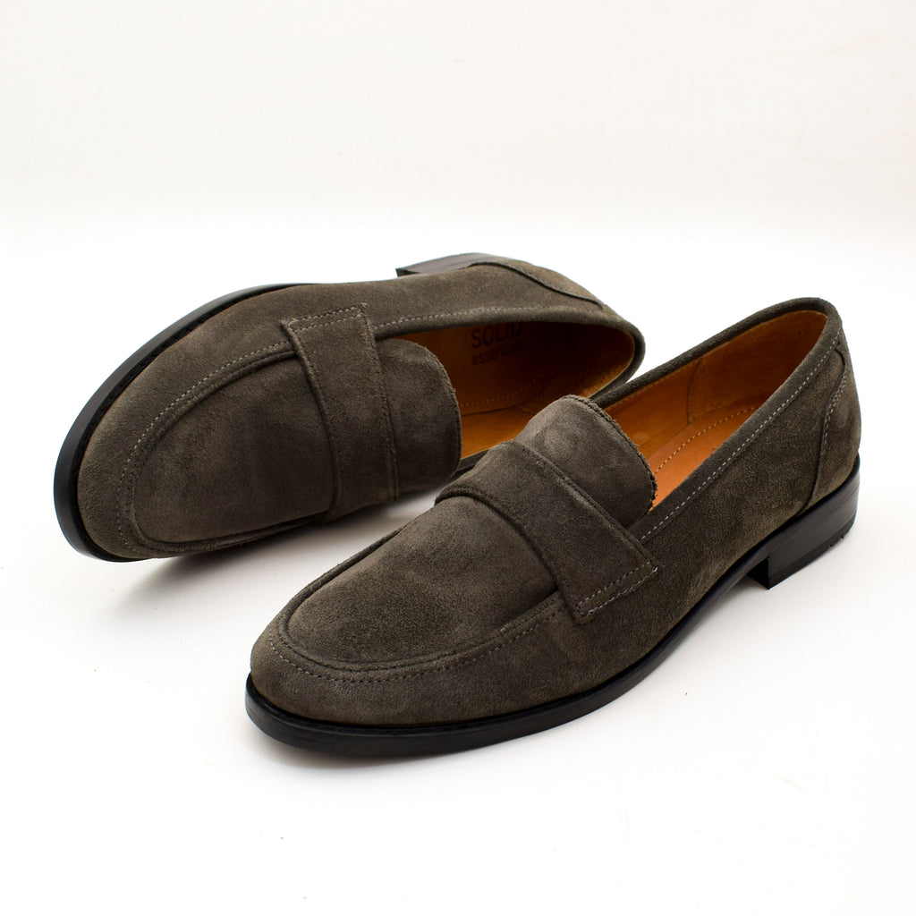 Men's grey cow suede penny loafers with leather lining