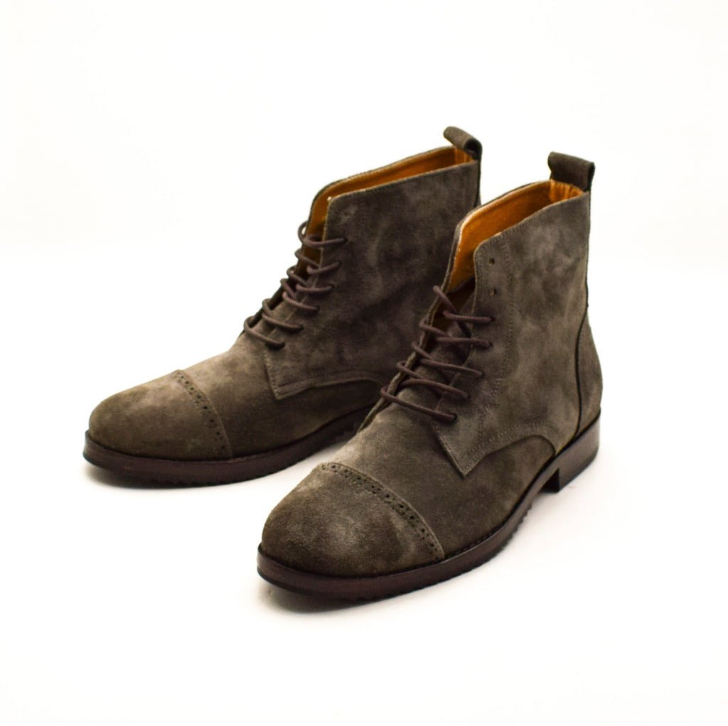 Cow Suede Perforated Cap-Toe Lace-Up Boot- side