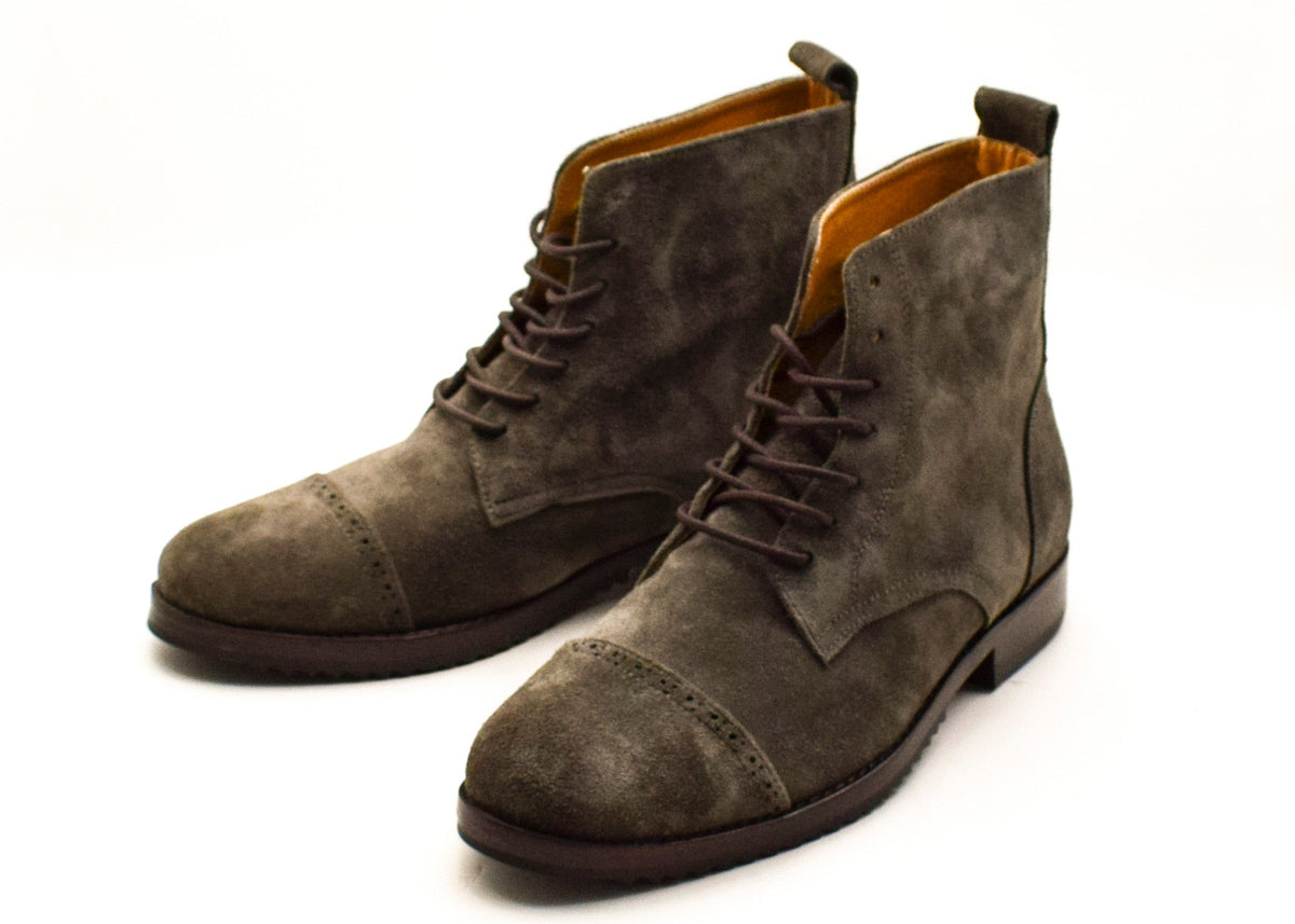 Cow Suede Perforated Cap-Toe Lace-Up Boot- side