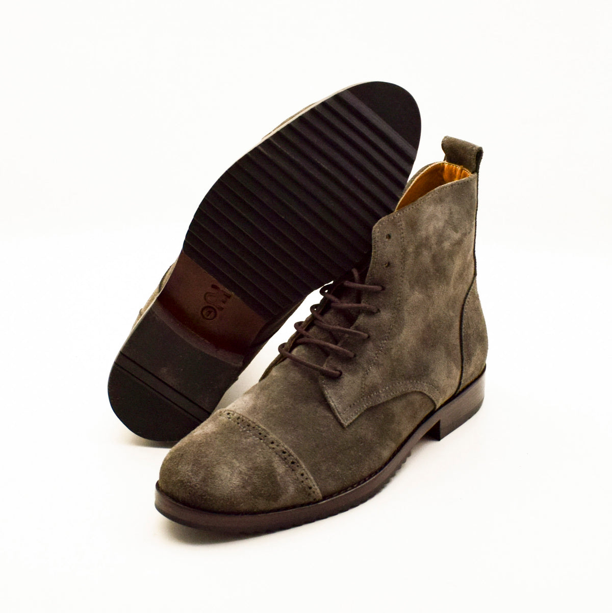 Cow Suede Perforated Cap-Toe Lace-Up Boot- sole