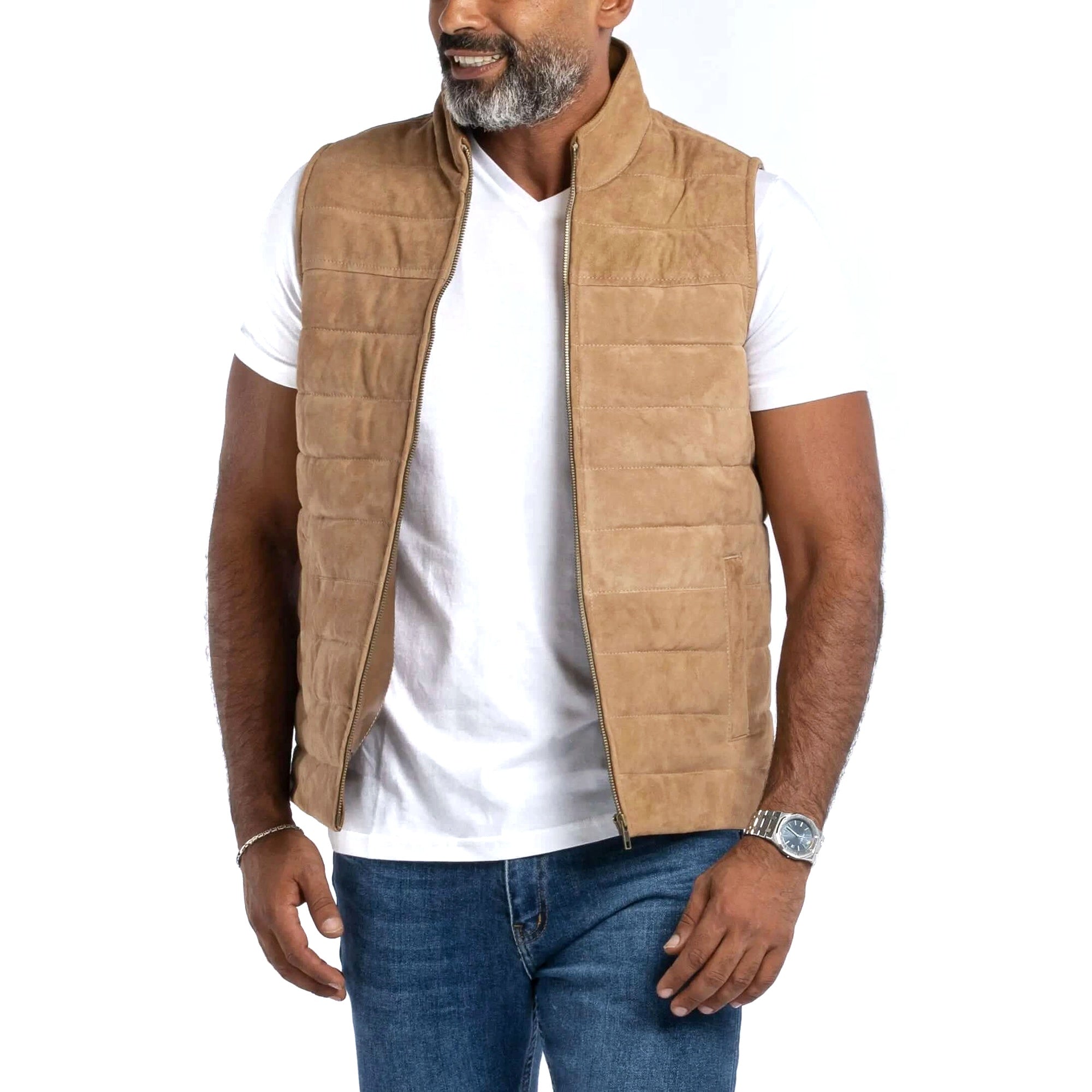 The Puffer Vest in Goat Suede