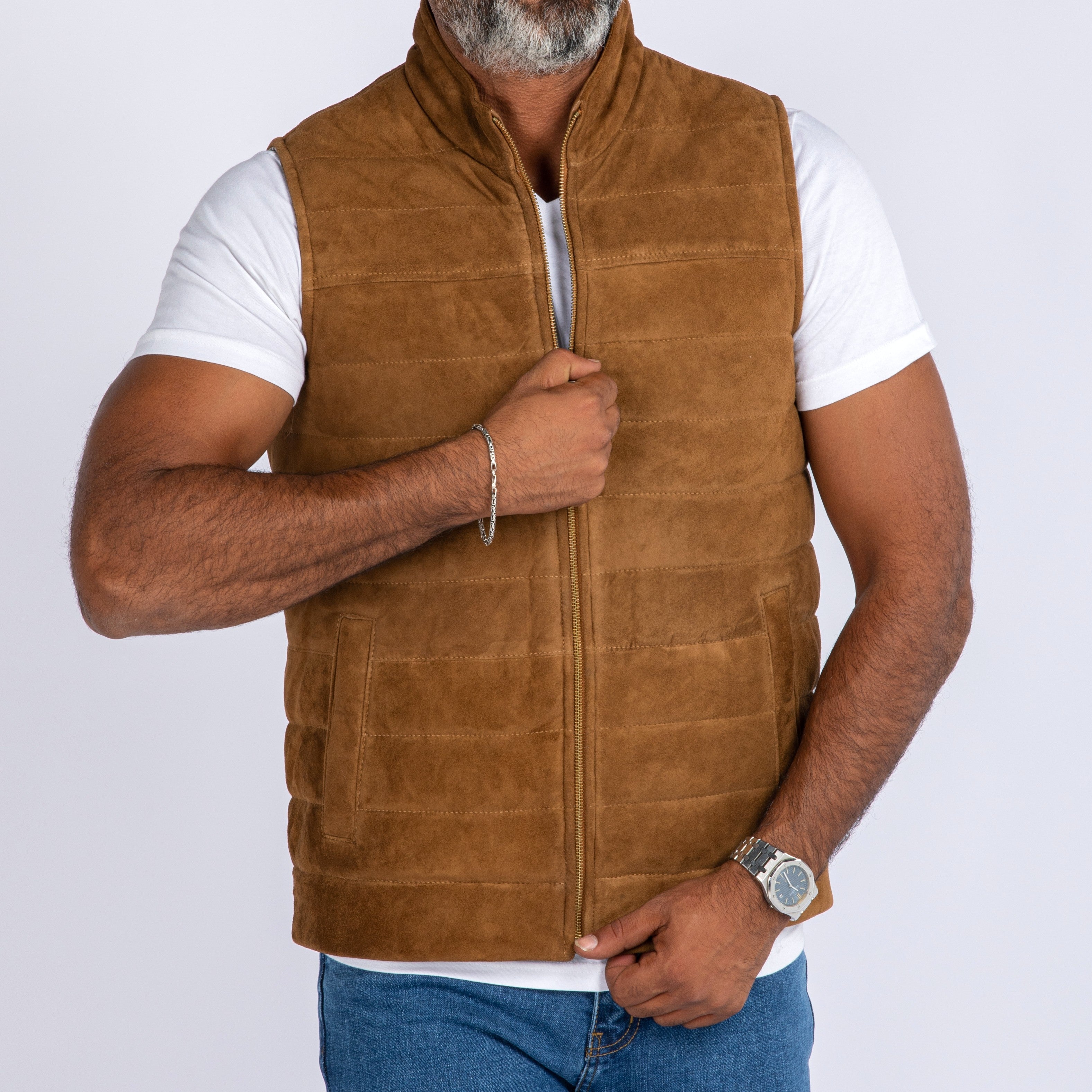 Goatskin Suede Vest In Deep Tan SOLID essentials