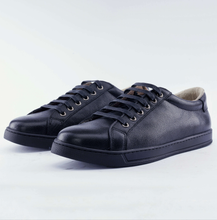 Load image into Gallery viewer, Black leather Low-Top Sneakers on white background
