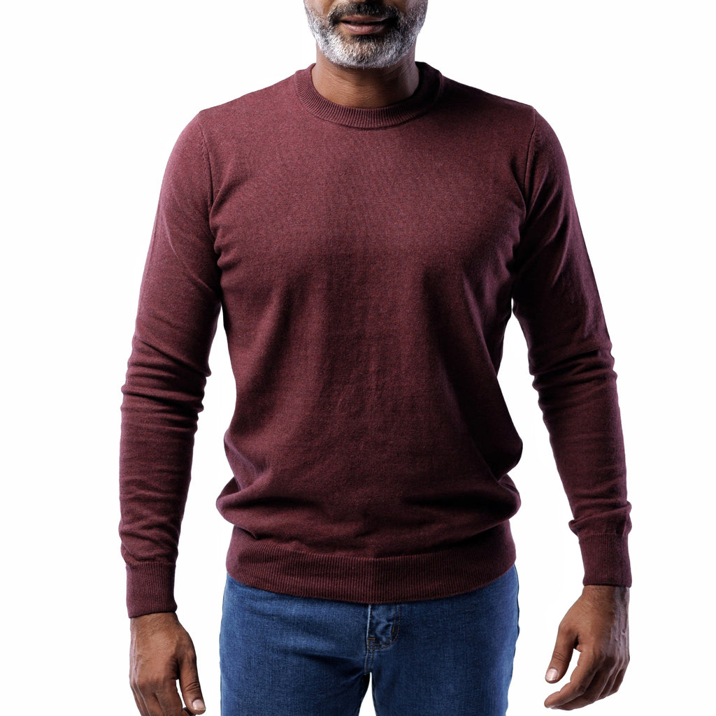 Cotton Knitted Double-Layer Crew Neck Sweater