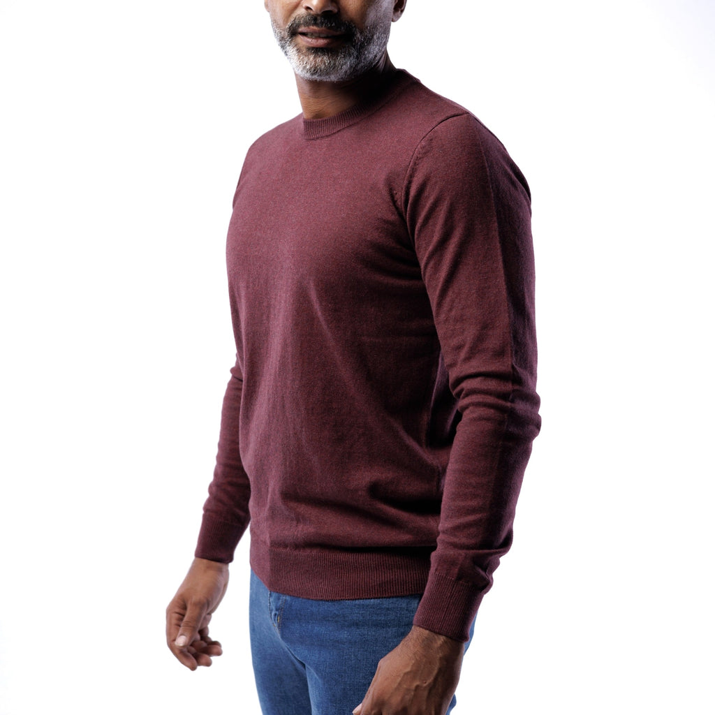 Cotton Knitted Double-Layer Crew Neck Sweater