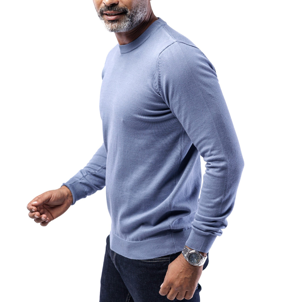 Cotton Knitted Double-Layer Crew Neck Sweater