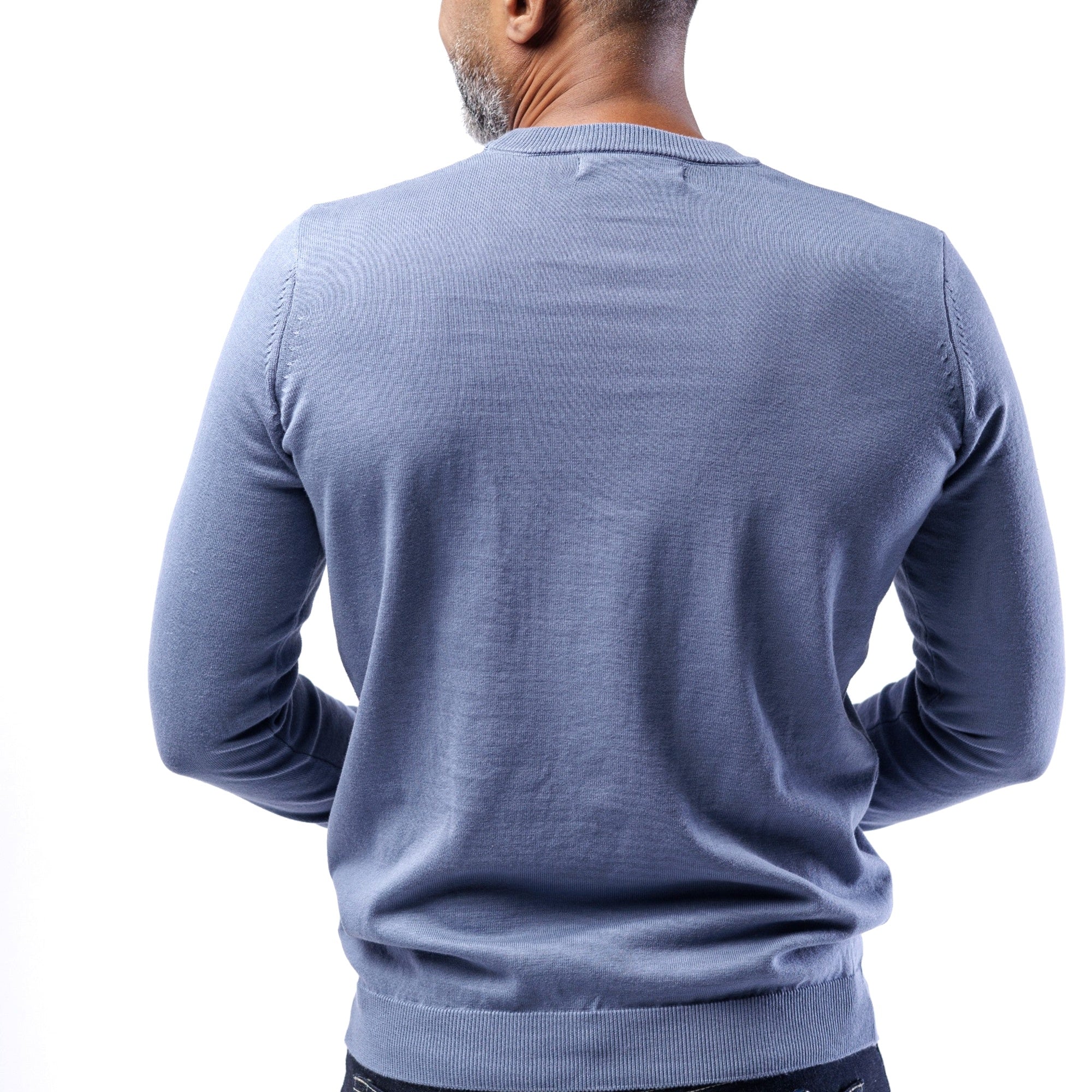 Cotton Knitted Double-Layer Crew Neck Sweater