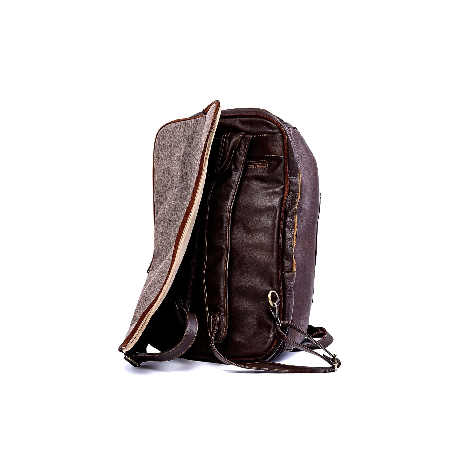 The Voyager - Modular Travel Leather Duffle Bag  - brown - Backpack