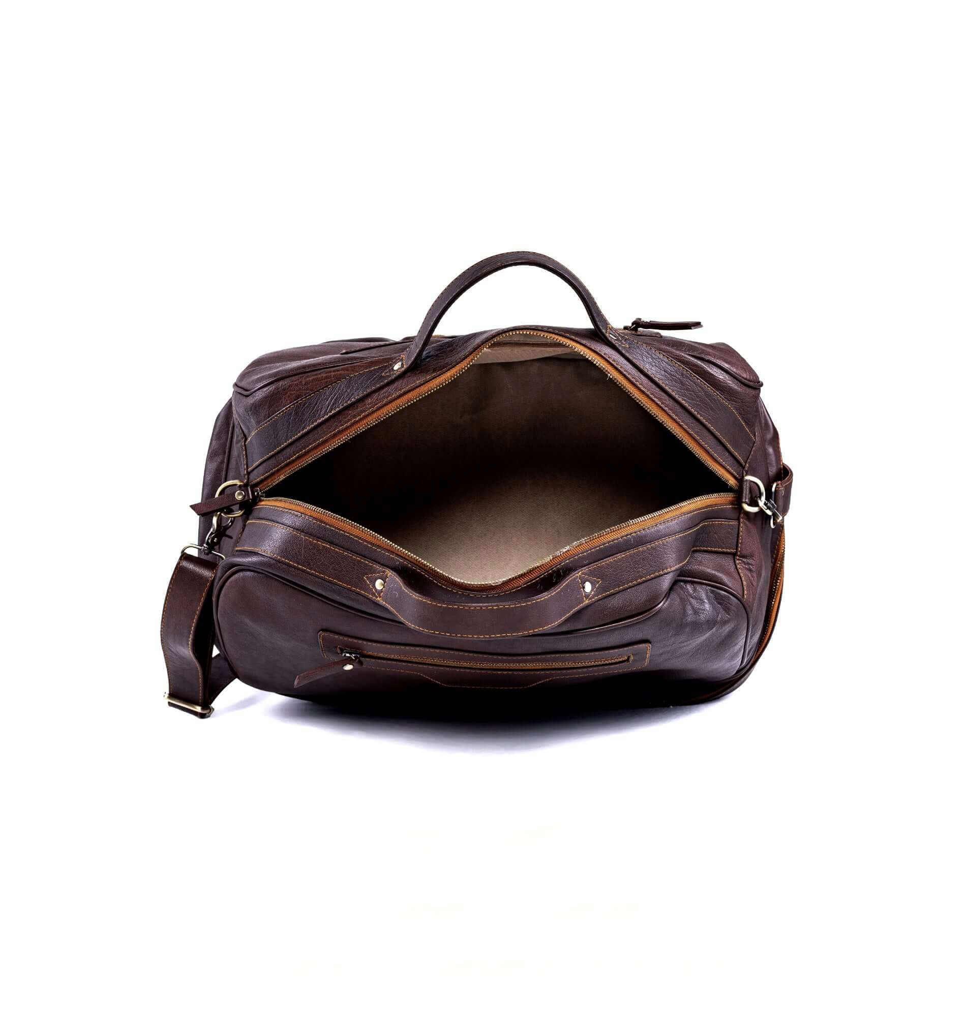 The Voyager - Modular Travel Leather Duffle Bag  - brown - Open