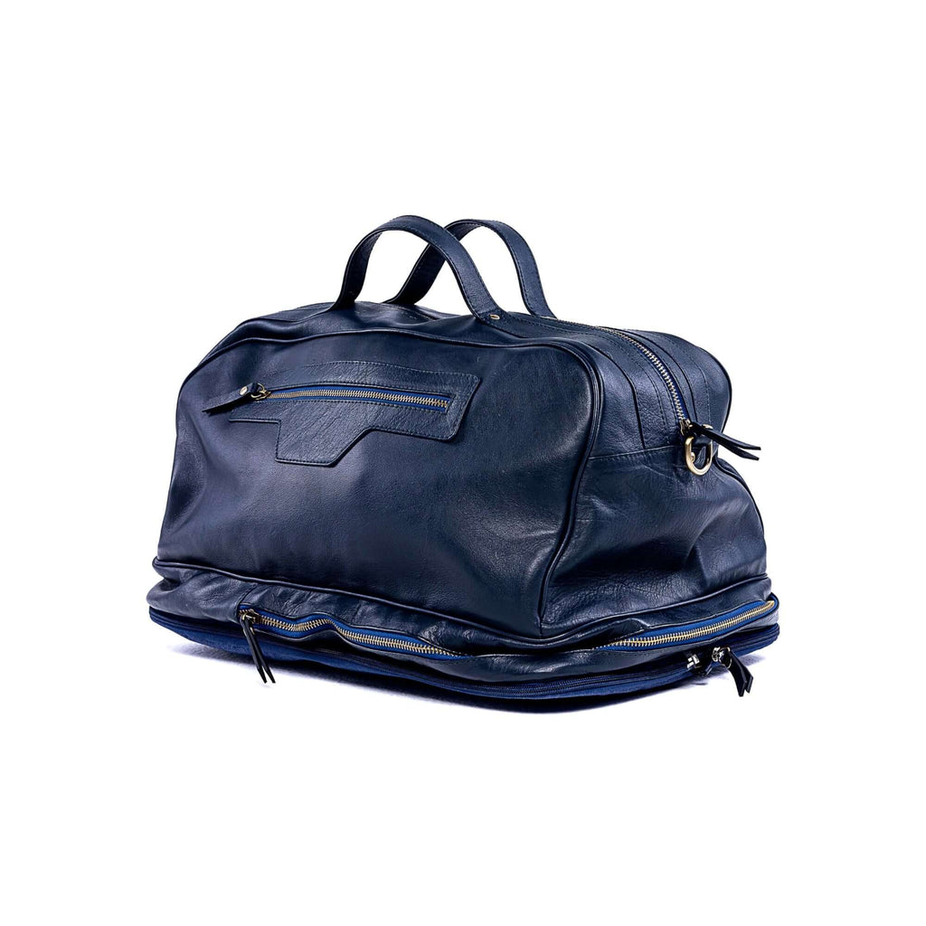 The Voyager - Modular Travel Leather Duffle Bag  - Navy - Main - 3/4