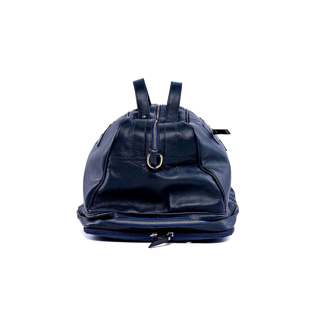 The Voyager - Modular Travel Leather Duffle Bag  - Navy - Main - Side