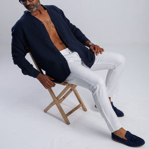 Collarless Linen Blend Summer Shirt