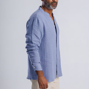 Collarless Linen Blend Summer Shirt