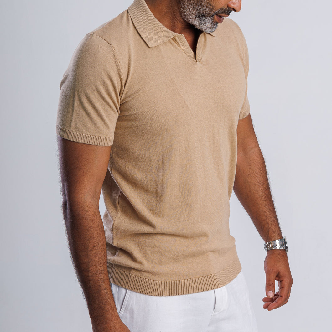 100% Cotton Knitted V-neck Polo Shirt